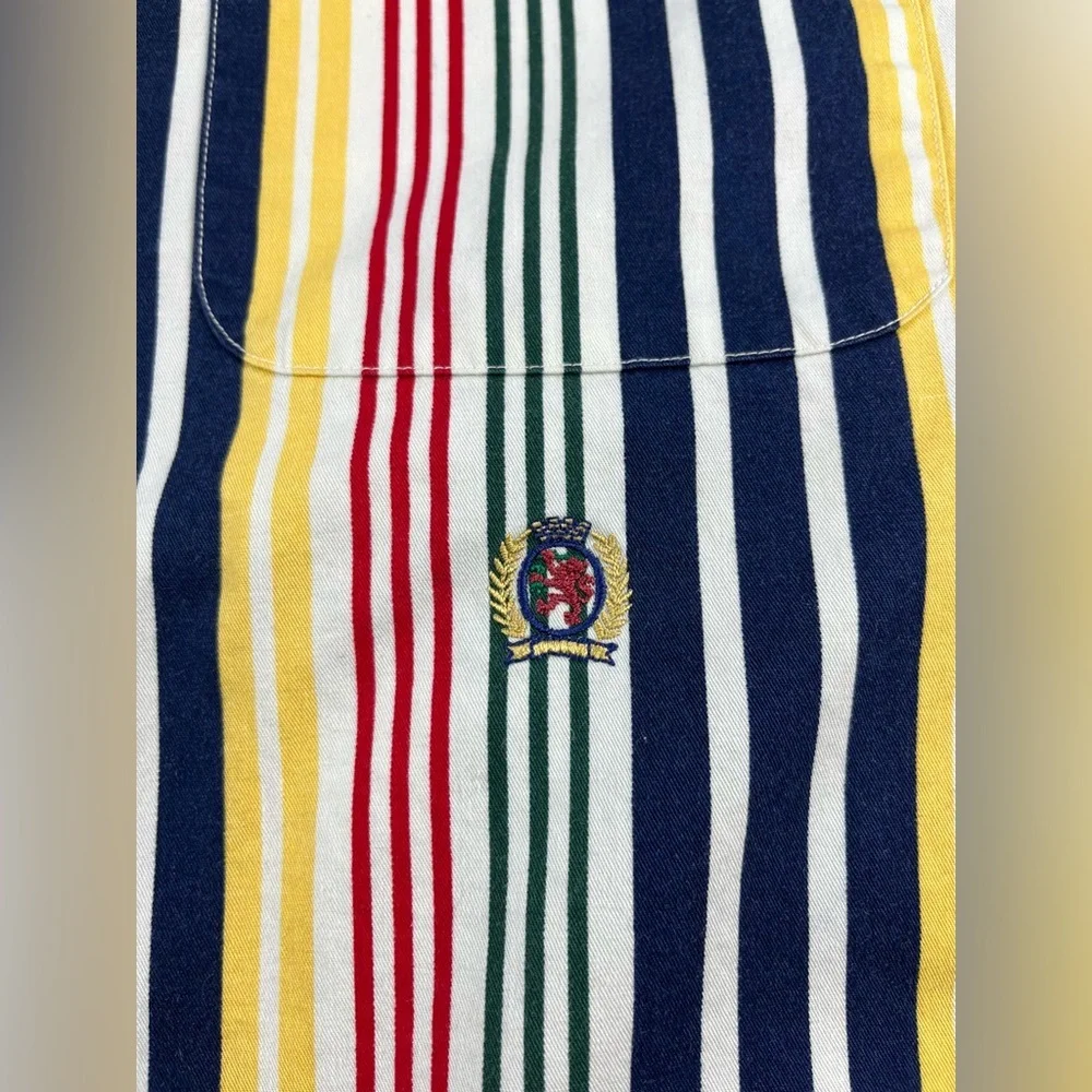 Tommy Hilfiger Men’s Short Sleeve Multi-color Striped Button Up Shirt Size M